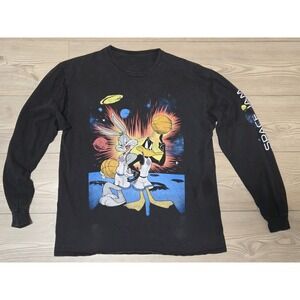Vtg Space Jam Shirt Long Sleeve Size L Black Bugs Bunny Daffy Duck Tune Squad
